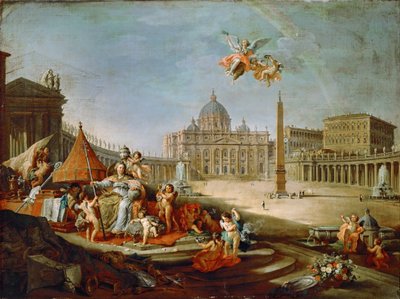 Piazza San Pietro, Rom med en allegori om pavedømmets triumf af Giovanni Paolo Pannini