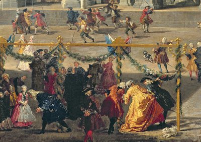 Forberedelse til fyrværkeriet afholdt på Piazza Navona, Rom, for at fejre Dauphinens fødsel, 1729 (detaljer fra 91023) af Giovanni Paolo Pannini
