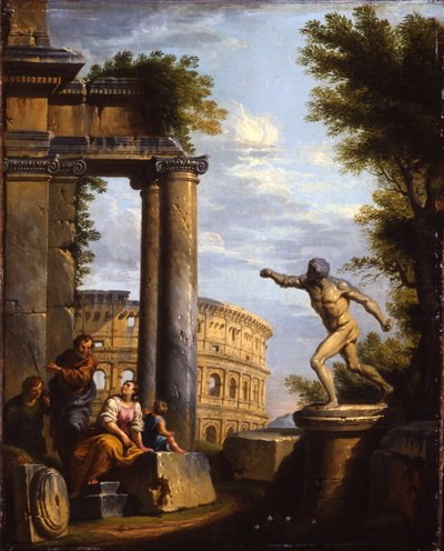 Capricci af klassiske ruiner med filosoffer i diskussion af Giovanni Paolo Pannini