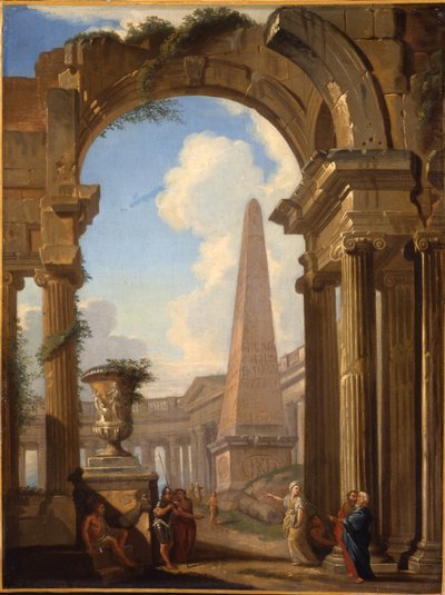Capricci af romerske ruiner med figurer af Giovanni Paolo Pannini