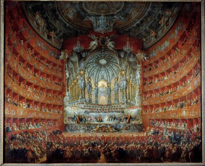 Koncert givet på teatret Argentina i Rom den 15. juli 1747 i anledning af delfinen Louis de France (1729-1765), søn af Ludvig XV, gift med Marie Josephe af Sachsen. Maleri af Giovanni Paolo Pannini (Panini) (1691-1765) af Giovanni Paolo Pannini