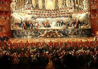 Koncert givet af kardinal de La Rochefoucauld (1700-99) på Argentina Theatre i Rom, til fejring af Louis the Dauphins (1729-65), søn af Louis XV, bryllup til Marie-Josephe (1731-67) fra S. af Giovanni Paolo Pannini