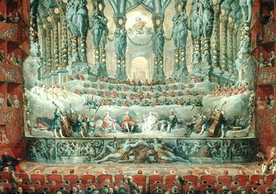 Koncert givet af kardinal de La Rochefoucauld (1700-99) på Argentina Theatre i Rom, til fejring af Louis the Dauphins (1729-65), søn af Louis XV, bryllup til Marie-Josephe (1731-67) fra S. af Giovanni Paolo Pannini