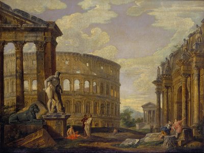 Landskab med Hercules og ruinerne af det antikke Rom par Panini, Giovanni Paolo af Giovanni Paolo Pannini