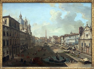 Piazza Navona (Piazza Navona) i Rom med Neptun-fontænen i forgrunden, Oliemaleri på lærred af Giovanni Paolo Pannini (Panini) (1691-1765). Fotografi, KIM Youngtae, Nantes, Musee des Beaux Art de Nantes. af Giovanni Paolo Pannini