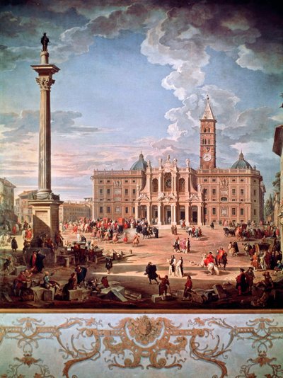 Piazza og Santa Maria Maggiore-kirken af Giovanni Paolo Pannini
