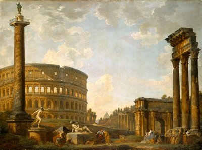 Roman Capriccio: Colosseum og andre monumenter (olie på lærred) af Giovanni Paolo Pannini