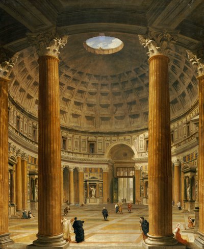 Det indre af Pantheon, Rom, ser mod nord fra hovedalteret til indgangen, 1732 af Giovanni Paolo Pannini