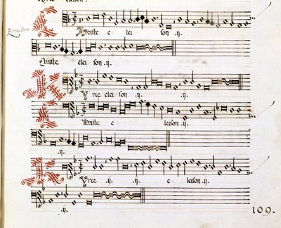 Kyrie-manuskript af "Messes of Mantua" af Giovanni Pierluigi da Palestrina (1525 - 1594), italiensk komponist. af Giovanni Pierluigi da (after) Palestrina