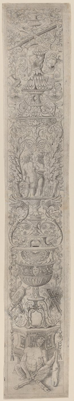 Ornamentpanel: Satyr holder en violin af Giovanni Pietro Birago and Zoan Andrea