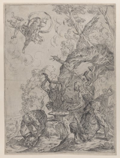 Vulcans smedje med smede, der slår en ambolt med hamre..., 1640-59. af Giovanni Pietro Possenti