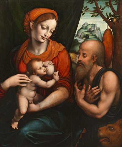 Jomfru og barn med Sankt Hieronymus af Giovanni Pietro Rizzoli (attr. to) Giampietrino