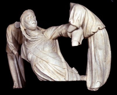 Begravelsesmonument til Margaret af Brabant rejst i luften af to engle (Skulptur af Giovanni Pisano