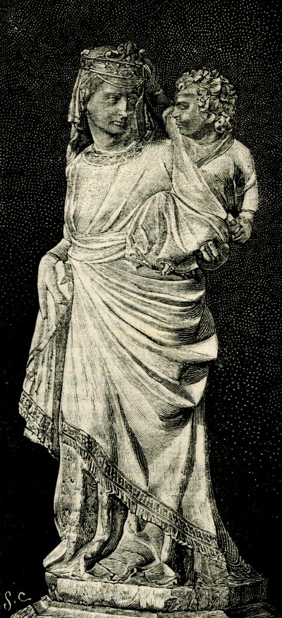 Madonna og barn, statue af Giovanni Pisano (ca 1240-ca 1320), Prato katedral, Toscana, Italien, træsnit fra Le cento citta d