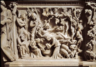 Bebudelsen og Fødselen. Højrelief af marmor udskåret af Giovanni Pisano