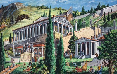 Apollon-templet i Delfi (gouache på papir) af Giovanni Ruggero