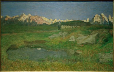 Alpine landskab ved solnedgang af Giovanni Segantini