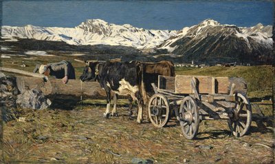 Ved vandingsstedet (køer i åg), 1888 af Giovanni Segantini