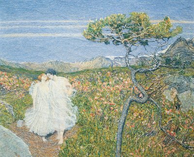 Kærlighed ved livets kilde eller elskere ved livets kilder, af Giovanni Segantini, detaljer af Giovanni Segantini