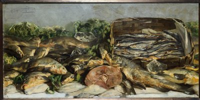 Stilleben med fisk af Giovanni Segantini