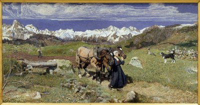 Alpernes bjerge om foråret (1879, Olie på lærred) af Giovanni Segantini