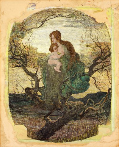 Livets engel - Peinture de Giovanni Segantini (1858-1899) - 1894-1895 - Akvarel, gouache, guld og hvide farver på papir - 59,5x47,9 - Szepmuveszeti Muzeum, Budapest af Giovanni Segantini