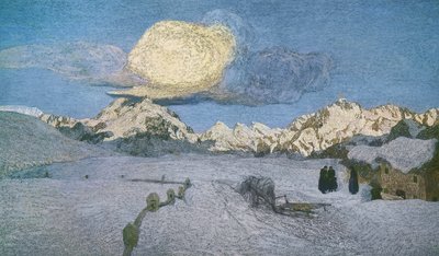 Alpernes Triptykon, død, ca 1898, af Giovanni Segantini (1858-1899), olie på lærred af Giovanni Segantini