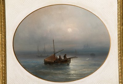 Marina med både (olie på pap) af Giovanni Susani