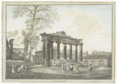 Udsigt over Saturntemplet i Rom Le Temple de la Concorde (titel på objekt) Udsigt over Rom og omgivelser (serietitel) af Giovanni Volpato