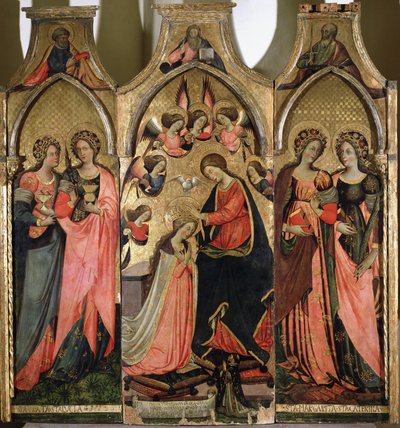 Triptykon om Jomfruens kroning - Maleri af Giovanni da Gaeta (aktiv omkring 1449-1472) Gaeta fra det 15. århundrede, museo diocesano af Giovanni da Gaeta