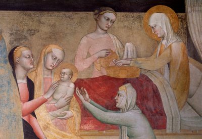 Jomfruens liv: Marias fødsel, detaljer (Fresco af Giovanni da Milano