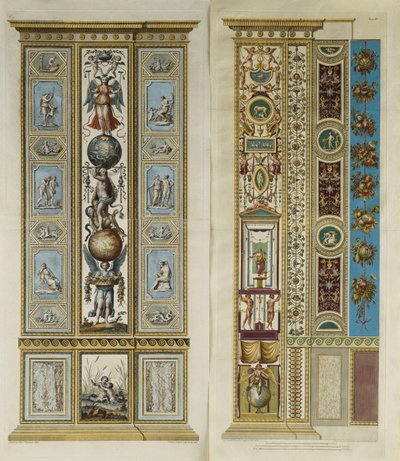 Arabesque dekorationer i Vatikanets loggia (farvet gravering) af Giovanni da Udine (after)