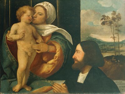 Madonna med barn og hengiven, af Giovanni Cariani (født mellem 1485 og 1490-død efter 1547) af Giovanni de Busi Cariani