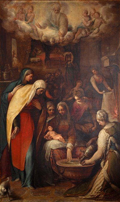 Den hellige jomfru Marias fødsel, slutningen af det 16. århundrede.. af Giovanni de Vecchi