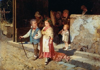 Ungt ægtepar, af Giovanni Del Re (1829-1919), olie på panel, 23x33 cm af Giovanni del Re