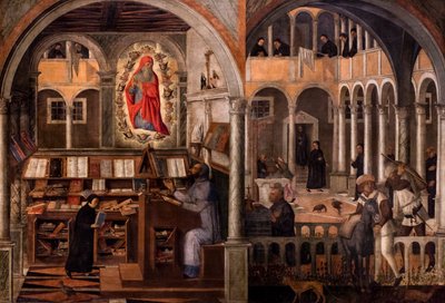 Sankt Hieronymus viser sig for Sankt Augustin, ca. 1505-1510 (olie og tempera på lærred) af Giovanni di Niccolo Mansueti