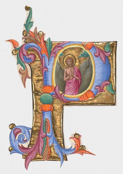 Initiale P: Johannes der Täufer, Ausschnitt aus einem Graduale af Giovanni di Paolo