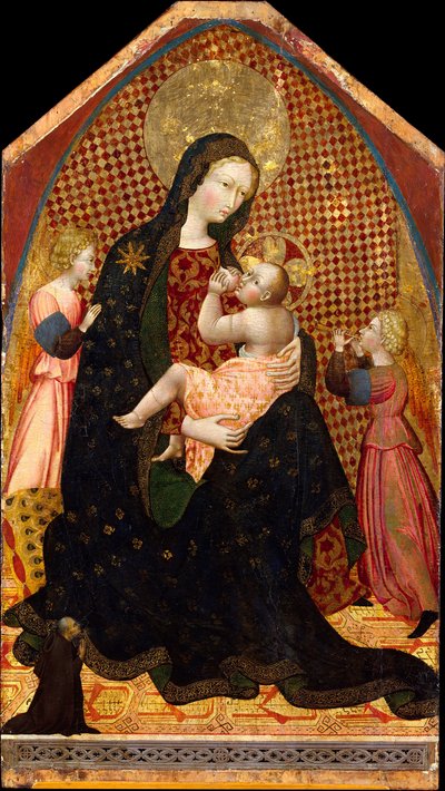 Madonna og barn med to engle og en donor, ca. 1445. af Giovanni di Paolo