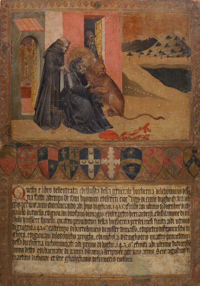 St.Jerome tager en torn fra løvens pote af Giovanni di Paolo