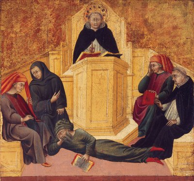 Thomas Aquinas modarbejder Averroës af Giovanni di Paolo