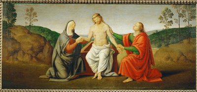 Den døde Kristus støttet af Jomfru Maria og apostlen Johannes ... af Giovanni di Pietro (c.1450 1529) (studio of)