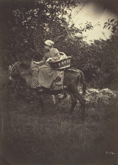 Kvindelig bonde ridende æsel, 1870. af Giraudon