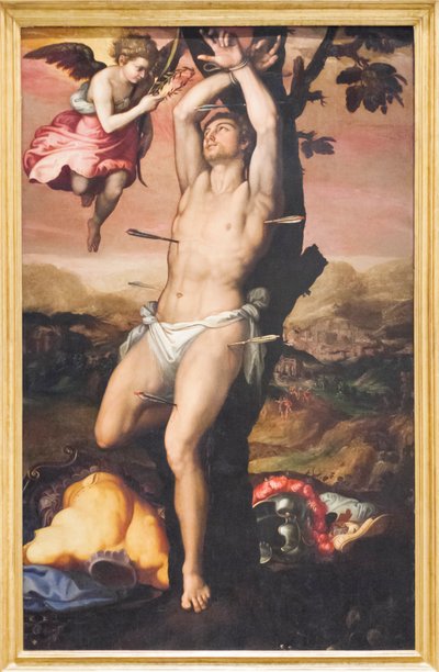 Sankt Sebastian modtager Martyrdommens krone og palme af Girolamo (1521 c.1580) Siciolante