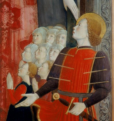 Sebastian, Madonna della Misericordia med den hellige Venantius og den hellige Sebastian, 1463 af Girolamo Giovanni
