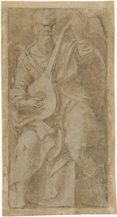 Gammel mand spiller lut af Girolamo Mazzola Bedoli