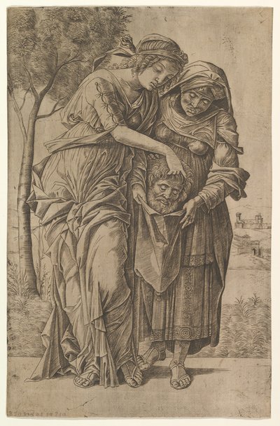 Judith og hendes tjenestepige med hovedet af Holofernes, 1500-1530. af Girolamo Mocetto