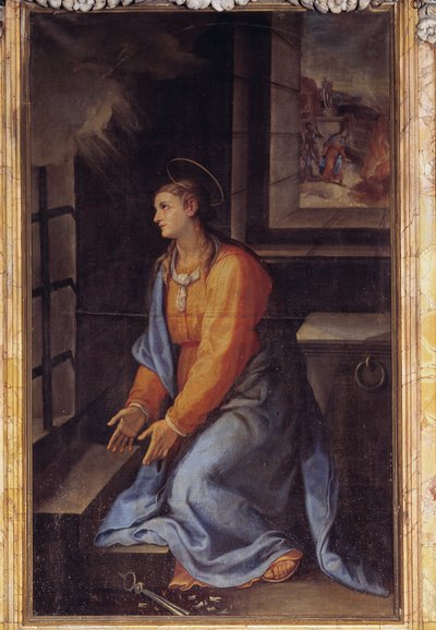 Portræt af Sankt Apollonia i fængsel (olie på lærred af Girolamo Muziano