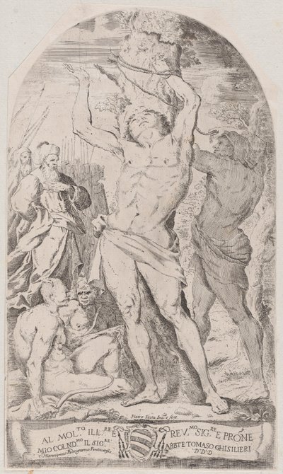Sankt Sebastian bliver bundet til et træ, 1625-50. af Girolamo Pedrignani