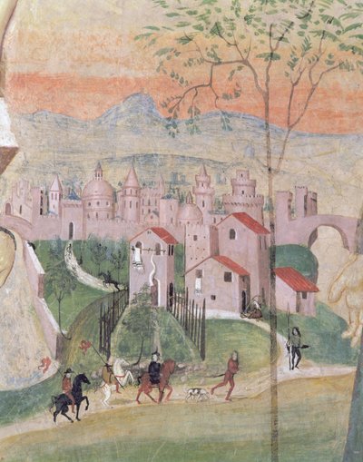 Udsigt over Prato City, detaljer fra korsfæstelsen, fra kapitelhuset, 1509 af Girolamo Ristori