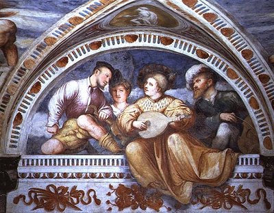 Koncerten: strengeinstrumenter, lunette af Girolamo Romanino